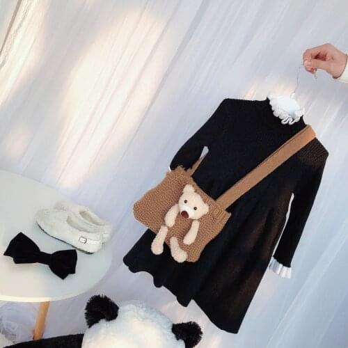 Winter Knitted Girl Dress Party Long Sleeve Children Clothes Princess Costume Winter Autumn Knitted Sweater Turtleneck Dress