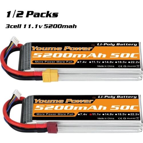 1/2 Packs 3s Lipo Battery 11.1v 5200mah with Deans XT60 connector 50C for traxsas Slash VXL 1/10 Car Truck Drone helicopter Boat