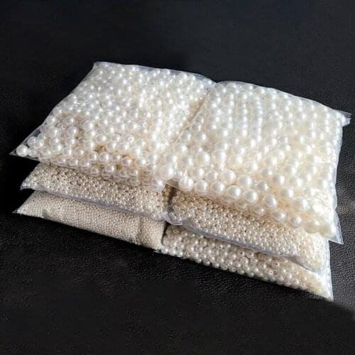 10-400pcs/lot 3-20mm Straight Holes Acrylic Imitation Pearl Beige Bracelet Round Beads For DIY Craft Jewelry Making Supplies