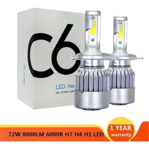 2PCS C6 H1 H3 Led Headlight Bulbs H7 Car Lights H4 880 H11 HB3 9005 HB4 9006 H13 6000K 72W 12V 8000LM Auto Fog Light Headlamps