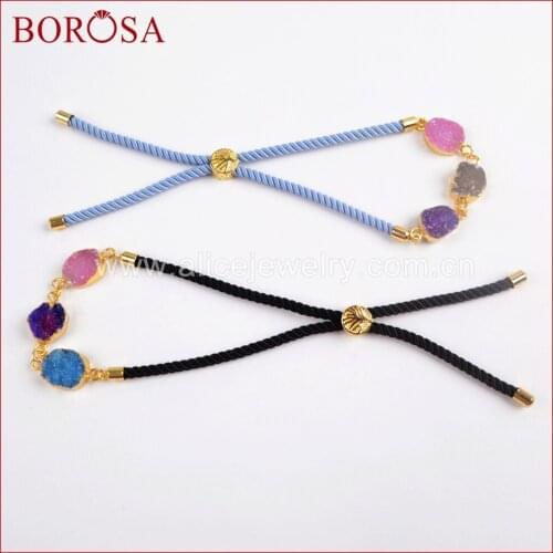 BOROSA Gold Color Rainbow Druzy Geode Stone Charms Connectors Bracelets for Women High Quality Fashion Jewelry G1440