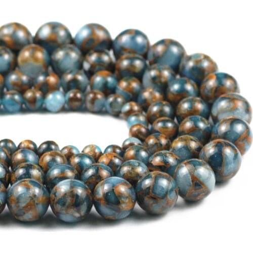Natural Light Blue Gold Colored Nepal Stone Loose Beads For Charm Jewelry Making DIY Bracelet Pendant Accessories 6 8 10 12MM