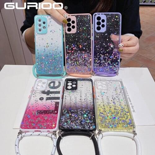 Bling Glitter Crossbody Lanyard Strap Case For Samsung S21 20 Plus Ultra S20FE Note 20 A32 A42 A52 A72 A51 A71 Shockproof Cover