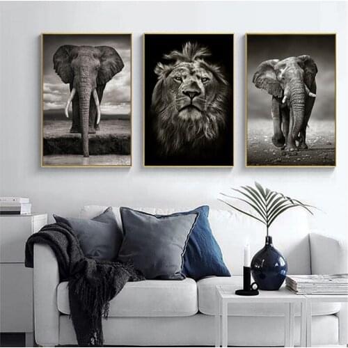 Diy 5D Diamond Painting Black White Elephant Lion Cross Stitch Kits Full Round Square Embroidery Wedding DecorationZP-4382