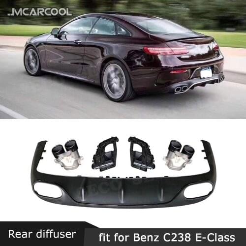 For Benz E Class C238 E200 E300 E53 AMG Coupe Sport 2017-2019 PP Black Rear Lip Diffuser with Exhaust Muffler Tips Bumper Guard