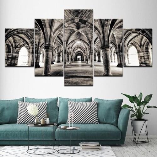 Canvas Painting Black and white Arch gate 5 Pieces Wall Art Painting Modular Wallpapers Poster Print for living room Home Decor