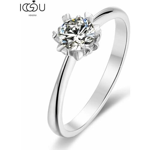IOGOU Sparkling 0.5 Carats Real Moissanite Wedding Rings For Women White Gold Color 100% 925 Sterling Silver Fine Jewelry Gift
