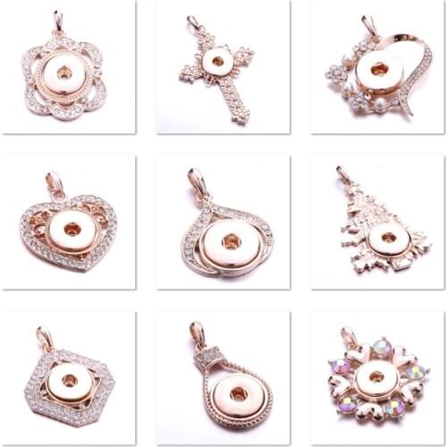 LOVE CROSS TREE flower Rose gold 18MM metal snap button Necklace Pendant (Snake chain 48cm) N751