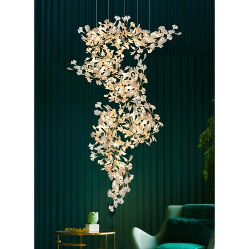 Light luxury villa duplex hotel lobby Sales Department decoration copper hollow staircase Chandelier