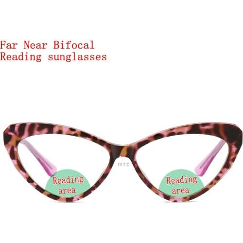 Fashion Men Women Look Near Far Multifocal Lens Retro Sun Photochromic Cat Eye Reading Glasses Outdoor Bifocal Sunglasses UV NX
