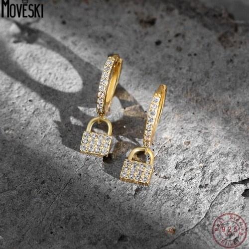 MOVESKI 925 Sterling Silver Fashion Retro Zircon Lock Earrings Women New Hot-Selling Boutique Jewelry