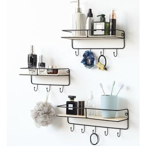 Wall Decoration Iron Frame Hanging Rack Wall Display Storage Box Basket Multifunction Metal Wall Shelf With Hooks Storage Holder
