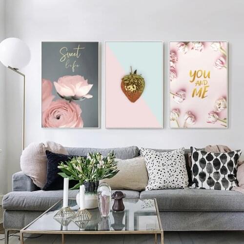 Nordic Pink swan Rose Flowers wall art Canvas posters Painting Prints Landscape Picture for Living Room Morden art Home Decor