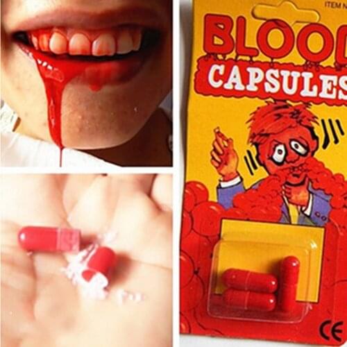 New Funny Blood Pill Trick Toys Whimsy Prop Vomiting Blood Capsule April Fools Day Joke Toys Hollowen Party Toys Supplies