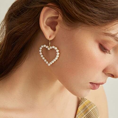 Docona Charming Love Heart Drop Earring for Women Fashion Artificial Preal Geomtric Metal Dangle Earrings Ladies Jewelry Gift