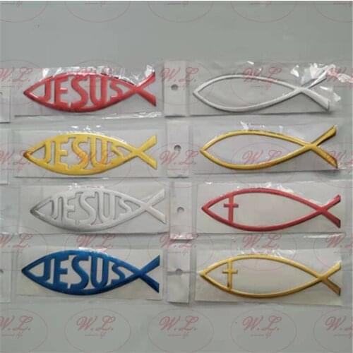 WL 4pcs Car-styling 3D PVC Soft Adhesive Jesus Christian Fish Universal Emblem Badge Decals Scratch Cover Animal Car Stickers