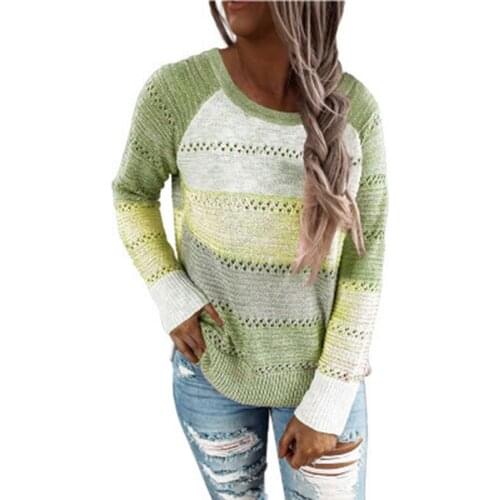 Casual Long-Sleeved Pullover New Round Neck Stitching Openwork Knitted Sweater Loose Spring And Autumn Mesh Top Vestidos De Muje