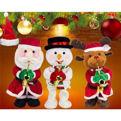 Creative Christmas Electric Santa Claus Dancing Musical Instrument Elk Tree Snowman Play Sax Plush Doll For Kids Gift U3
