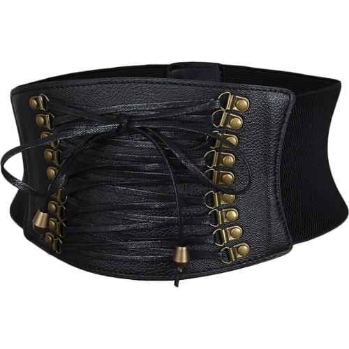 Wide Belt Cincher Elastic Womens Band Corset PU Leather Vintage Waist Belt