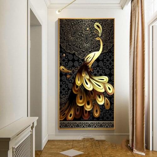 Canvas Painting for Living Room Black Gold Peacock Wall Art Picture HD Prints Scandinavian Style Poster Mural Room Decoration