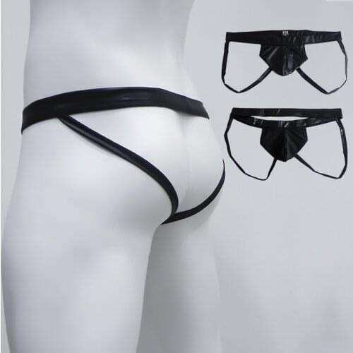 Sexy G String PU Underwear Jockstrap Men Thongs Tangas Faux Leather Thong Mens T-back Backless Underwear Ropa Interior Hombre