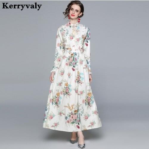 Light Luxury Design Floral Printed Chiffon Long Maxi Dress Women Spring Long Sleeve Vestidos De Mujer Bestidos De Navidad K7003