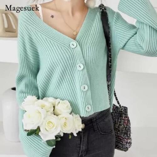 Sweater Jacket Women Autumn and Winter Clothing All-match Short Long-sleeved Solid Color Sweater Women Cardigan 16181