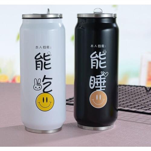 Stainless Steel Pop Can Straw Thermos Cup Creative Korean Portable Student Couple Water Bottle