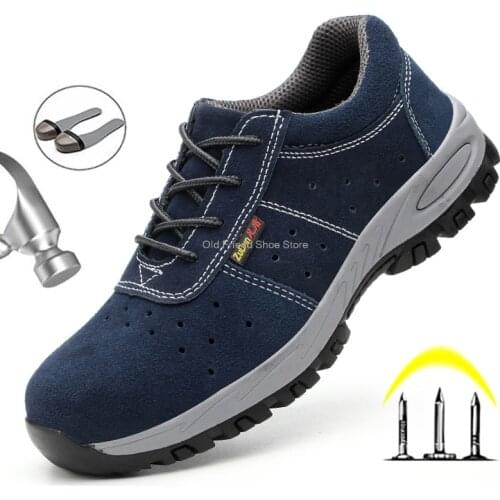 Safety shoes mens summer breathable steel toe anti-smash puncture proof rubber wearable welding work shoes men boots safeti