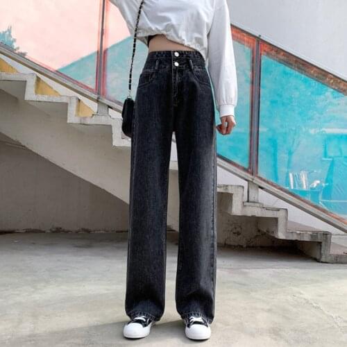 2021 Woman High Waist Jeans Retro White Black Jeans Trousers Straight Overalls Pants Long Loose Wide Leg Jeans for Women