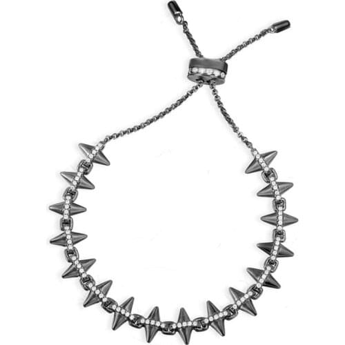 SOELLE Fashion Punk Rock S925 Sterling Silver Black Grey Spike Rivet Bracelet Micro Cubic Zirconia Women Gothic Collection