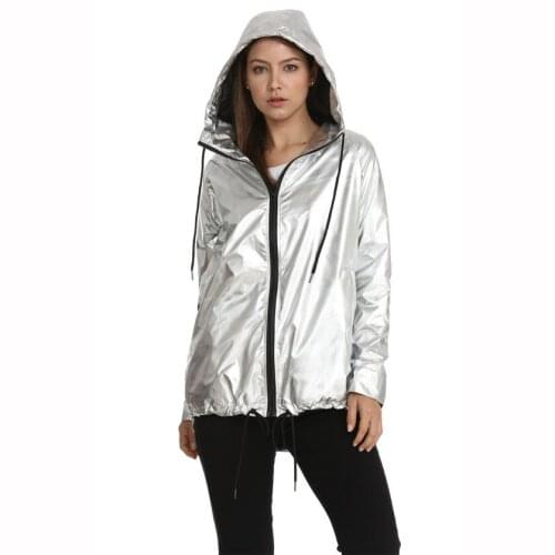 Womens Metallic Loose Hooded Sweater Waterproof Womens Jacket