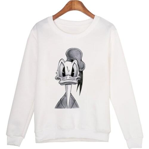 Graphic Cartoon Donald Duck Printing Joker Trend Pullover Sweatshirt White Kawaii Women Casual Long Sleeve Hoodies Tops