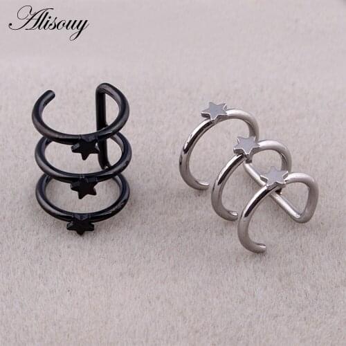 Alisouy 1PC Stainless Steel Septum star pattern Clip on ear plugs Tunnel Ear Rings&Studs Body Jewelry Punk style for men women