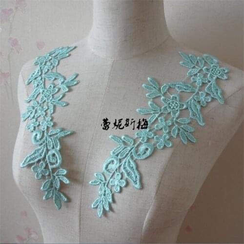 10Pairs/ 20pcs 24.5X8.5cm 17colors Dress Floral Embroidery Sewing Patches Lace Applique Flower Trims DIY Craft BD0258