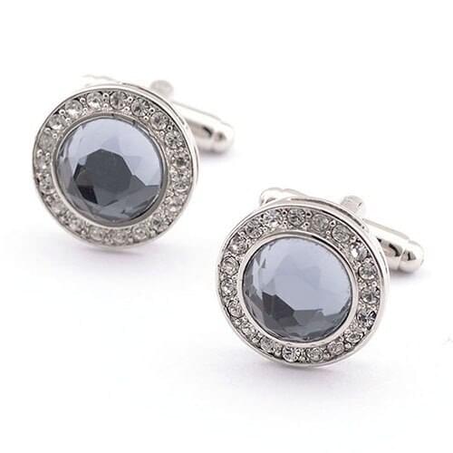 10Pairs/lot Classic Silver Round Crystal Cufflinks Big Glass Inlaid Cuff Links Mens Jewelry Business Style Wholesale