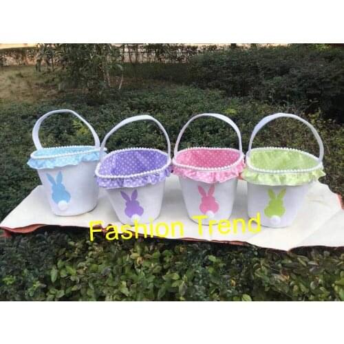 10pcs/lot 2021 new design 4 colors ruffled easter basket wholesale newest design Easter bunny tail bucket for kids