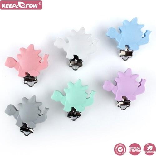 Keep&Grow 10pcs Animal Dinosaur BPA Free Silicone Pacifier Holder Clips Baby Shower Gifts For Infant Kid Nipple Feeding Product