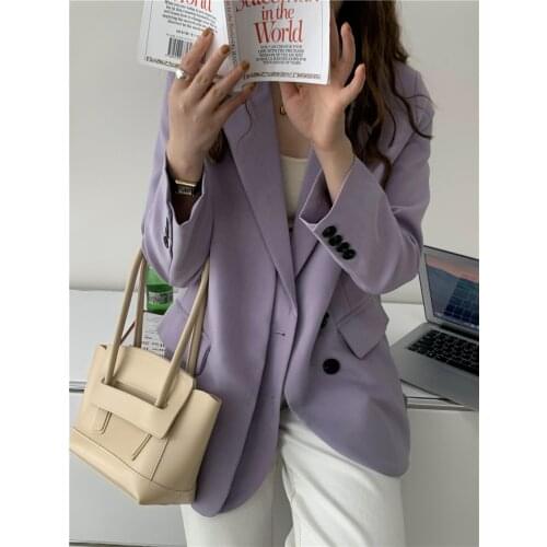 2021 Women Autumn Coat Turn Down Collar Purple Blazer Feminino Vintage Ladies Coat Casaco Feminino Tops For Women Clothes