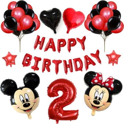 36pcs Mickey Minnie Mouse Foil Balloon Number Latex Balloons Baby 1 2 3 4 5 6 7 8 9st Birthday Party Decoration Kids Toy Globos