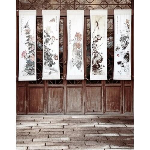 5x7ft Brick Floor Chinese Painting Flowers Bird Photography Backdrops Photo Props Studio Background