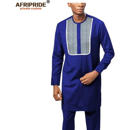 2019 African Clothing for Men Dashiki Tracksuit Long Sleeve Print Shirts+Ankara Pants Tribal Set Attire AFRIPRIDE A1916054