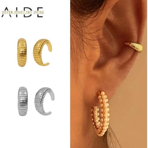 AIDE Exaggerated Arc Streak Ear Cuff Punk Fashion INS C Shape Line Non Pierced Clip on Earrings Silver 925 Jewelry kolczyki