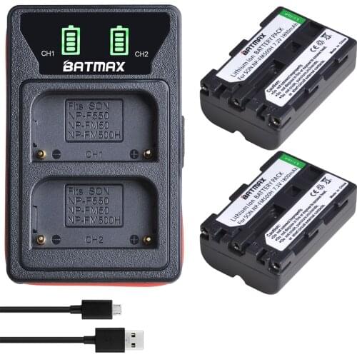 2Pcs 1800mAh NP-FM500H NP FM500H Camera Battery + USB Dual Charger for Sony A57 A65 A77 A99 A350 A550 A580 A900 Camera Batteries