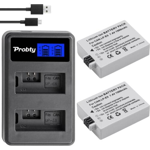 2pcs LP-E5 LPE5 Camera Battery + LCD Dual charger for Canon EOS Rebel XS Rebel T1i XSi 1000D, 500D, 450D Kiss X3 Kiss X2 Kiss F