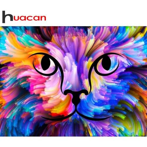 Huacan Full Diamond Embroidery Abstract Cat 5D Diamond Painting Mosaic Animals Picture Of Rhinestones Home Decoration