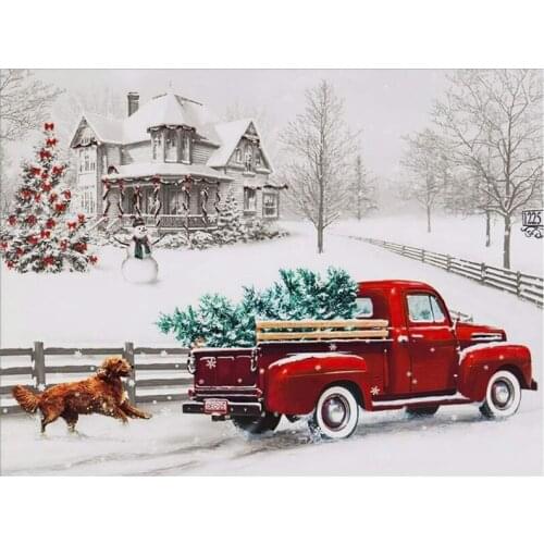 Diamond Painting Full Diamond Painting Red Truck Crystal Diamond Painting Christmas Dog Diamond Pinting Kits for Home