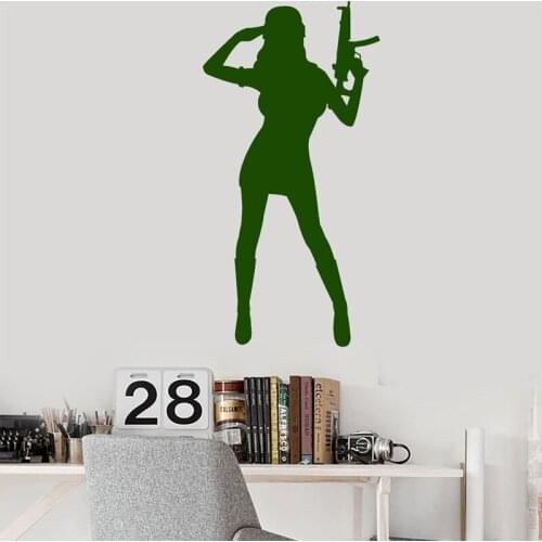 Army Girl With Submachine Gun Wall Stickers for living Room Girls Vinyl Decals Bedroom Wall Decor Art Wallpaper Murals L33