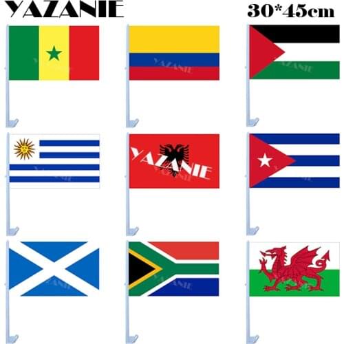 YAZANIE 30*45cm Car Flags Senegal Colombia Palestine Uruguay Albania Cuba Scotland South African Welsh Polyester Car Flags