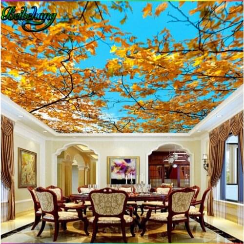 Beibehang Modern simple autumn leaves blue sky white clouds zenith fresco background wall large custom wallpaper murals